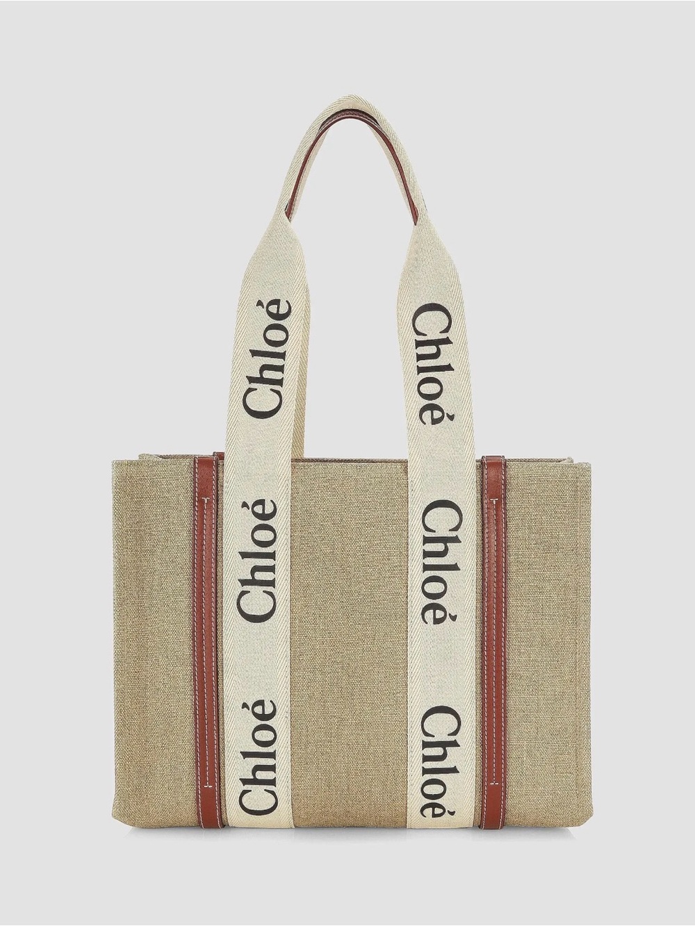 Chloé Woody Medium Tote Beige and Brown Logo